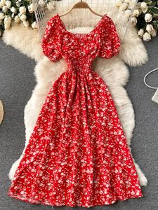 Casual Dresses YuooMuoo Limited Big Sales Frauen Kleid Mode V-Ausschnitt Puffärmel Blumendruck Elastisches Korsett Sommer Koreanische Party Vestidos