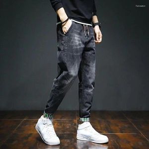 Herr jeans man cowboy byxor harem svarta byxor sträcker elastiskt koreanskt mode 2024 trend xs stilfull lyx stor storlek