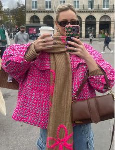 ピンクラペルカラーショート格子縞のジャケット女性ゆるい長袖シングル胸コートファッション女性Y2Kストリートウェアアウトウェア240130