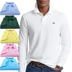 Qualidade superior 100 algodão dos homens camisa polo manga longa tshirts homme casual masculino topos s4xl primavera outono bordado design 240129