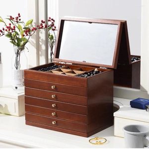 Aufbewahrungsboxen ECHOME Box Holz Schmuck Chinesischen Stil Schrank Organizer Container Make-up