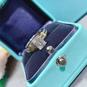 Luxury designer S925 Sterling Silver Diamond engagement Wedding Gem Ring High Quality Yellow 8A CZ zircon Colour separation Diamond Ring Classic Jewelry gift