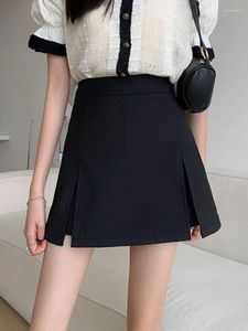 Skirts HOUZHOU Black Skirt Shorts Women 2024 Summer Korean Fashion High Waist White Basic Slim A-line Split Mini Pants Casual