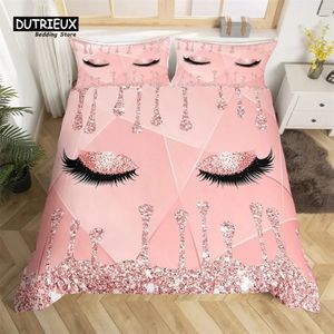 Eyelash Däcke Cover Set Eyes Pattern Design Comporter Microfiber Girly Priness Style Glitter Twin King Queen Bedding 240131