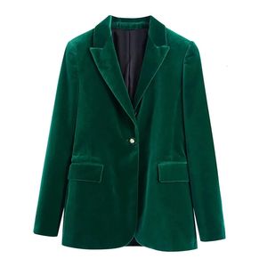 Elegante blazer da donna in velluto Za Fashion Office Wear ButtonsUp Tasche a maniche lunghe Vintage Green Female Outfitt 240202