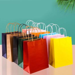 Storage Bags 5PCS Solid Color Kraft Paper Bag Party Gift Recyclable Shopping Wedding Candy Packaging Handbag Set