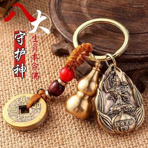 Keychains Chinese Style Zodiac Brass Gourd Five Emperors Money Keychain Metal Fengshui Eight Guardian God Pendant Couple Car Key Chain Gif