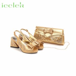 Est Verkauf Gold Farbe Plattform Design Peep Toe Damen Schuhe Passende Tasche Set Für Reife Frauen Party Pumpe 240130