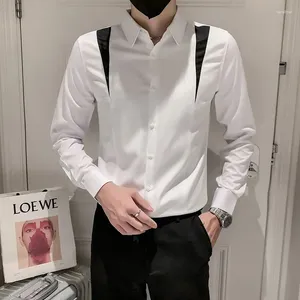 Camicie casual da uomo Primavera Autunno Nero Bianco Patchwork Camicia da uomo Moda Button Up Maniche lunghe Uomo Trend Slim Fit Camisa Masculina