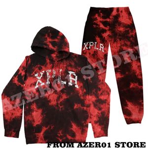 XPLR Shatter Red Tie Dye Sam Colby Merch Hoodies Winter Men/Women Sweatshirt Long Sleeve Sweatpants Pants Two Piece Set Suit 240125