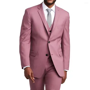 남자 양복 캐주얼 세련된 핑크 남자 결혼식 두 단추 맞춤형 블레이저 신랑 턱시도 Terno Masculino Slim Fit 3 조각