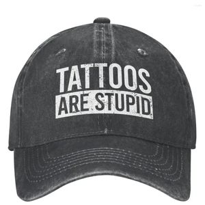 I tatuaggi sui berretti da baseball sono stupidi abiti da baseball. Cappello da papà lavato in denim invecchiato casual per allenamenti da uomo e donna