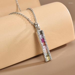 Ketten 925 Sterling Silber Regenbogen Choker Funkelnde Halskette Einfache Glänzende Zirkon Farbe Lange Streifen Anhänger Für Frauen Geschenk