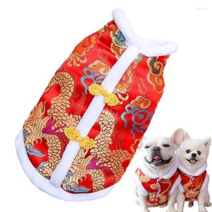 Hundkläder Vinter Petkläder Vest Warm Dragon Robe Cat Cheongsam Lycka till vårfestivalen förtjockade bekvämt kinesiskt år