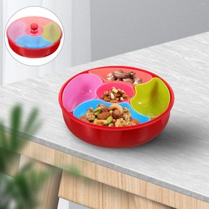 Dinnerware Sets Compartment Box With Lid Snack Plate Service Kid Nut Separating Container Desktop Fruit Plastic Child