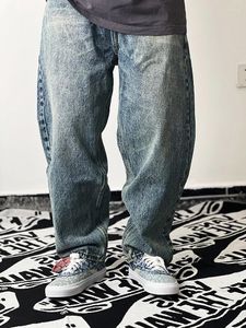 Calças masculinas japonesas vintage desgastadas, jeans lavados, tipo cruzado, versão larga, micro-cone, hip hop, skate