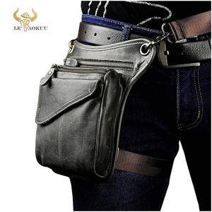 Real Leather Men Multifunction Design Casual Sling Axel Messenger Bag Fashion Travel Midje Belt Pack Drop Leg Bag 211-3-G 240126