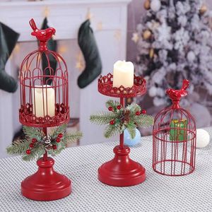 Candle Holders 1 Set Xmas Wrought Iron Candlestick Classic Christmas Holder Lantern Decoration Window Small Lamp