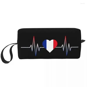 Cosmetic Bags France Heartbeat French Flag Bag Women Cute Big Capacity Makeup Case Beauty Storage Toiletry