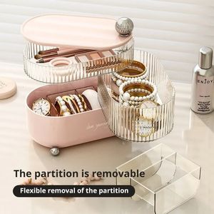 Caixa de armazenamento de joias rotativa pinkwhite, 3 camadas, suporte de plástico, brincos, anel, cosméticos, organizador de beleza, 240125, 1 peça