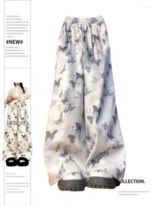 Calças femininas mulheres baggy vintage harajuku y2k 90s estética retro borboleta cintura alta oversize calças largas macias 2000s roupas
