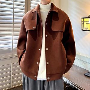 Winter Short Woolen Coat Men Warm Retro Thickened Jacket Streetwear Korean Loose Mens Oversized Overcoat 240125