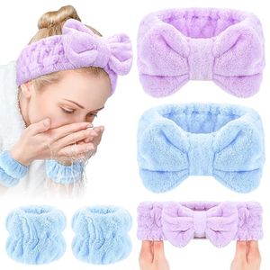 3 Pack Microfiber Bowtie Headbands Facial Makeup Headband Cosmetic Bowknot Hairlace Wash Spa Yoga Sports Shower Adjustable Elastic Hair Band for Girls and Women