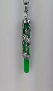 11 кулон из зеленого нефрита, ожерелье Длинный кулон Чжу, сохраняющий цвет, серебряные столбы из нефритового дракона, целые C26504303