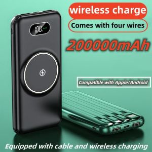 Neue kabellose 20000-mAh-Powerbank mit großer Kapazität zum schnellen Aufladen von Apple Android, universellem integriertem Kabel und mobiler Stromversorgung