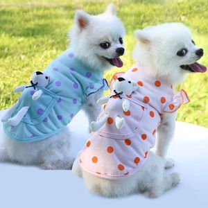 Hundkläder tunn husdjurväst med fickan vit björn polka dot kläder neddy metod slåss pomeranite vår sommarhöstförsörjning kostym