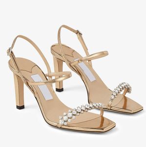 Nowe Włochy Design Women Meira Strass Sandals Sandals Buty Kobiety Patent skórzany czarny nagi sukienkę przy imprezę Wedding Heel Confight Comfort Walking Eleganckie obcasy obuwnicze