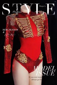 Stage Wear Red Bodysuit Sexy Gogo Dance Luxury Women Singer Costume Nightclub Bar Festival Carnival Outfit