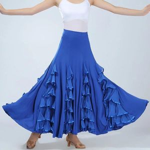 Scene Wear Women Modern Dance Kjol Long Ruffle Ballroom kjolar Standard Flamenco Costume Spanish Dress Waltz