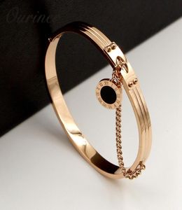 Preto redondo tag corrente pulseiras numerais romanos pulseira para mulheres clássico marca jóias de aço inoxidável rosa ouro pulseiras k10414288159
