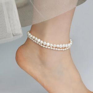 Ashiqi Natural Freshwater Pearl Anklet Elastic Chain Anklet Beach Anklet Armband Jewely Ladies Fashion 240202