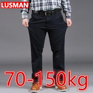 Homens gordos calças casuais plus size 34-50 calças casuais preto calças compridas estiramento tecido solto calças largas tamanho grande para 70-150kg 240201