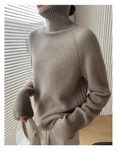 Heavy autumn and winter turtleneck Korean version of loose pure mountain cashmere sweater thickened lazy wind sweater womens so 240201