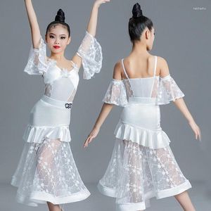 Scene Wear White Ballroom Dance Competition Dress Girls Modern Dresses Kids Tango Chacha Samba Latin Costumes SL8582