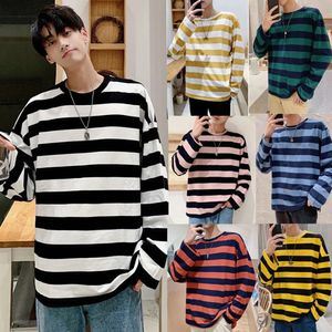 Spring Autumn Striped T Shirts Men Casual Long Sleeve Tshirt Male Loose Pullovers Tops Man Winter For Clothing 240301