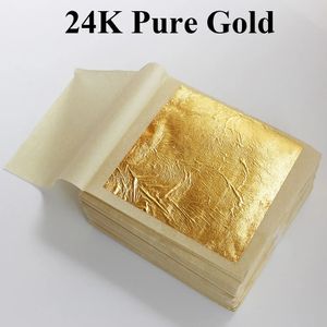 100st 24K Gold Leaf Edible Gold Foil Sheets For Food Cake Decoration Arts Crafts Papper Home Real Gold Foil Gilding 240122