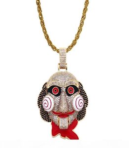 the movie saw mask diamonds pendant necklaces for men hip hop luxury cartoon necklace jewelry gold plated copper zircon Cuban chai1802084