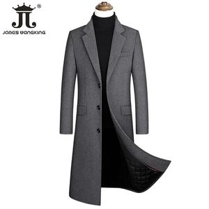 Outono e inverno boutique de lã preto cinza clássico cor sólida grosso quente longo lã trench coat masculino jaqueta 240124