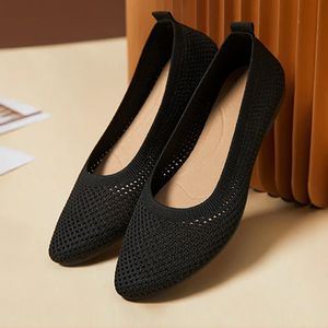 Hollow Stretch Knit Ballet Flat Loafers 2023 Spring Breattable Mesh Shoes Ballerina Moccasins Point Toe Boat 240202