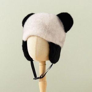 Berets versão coreana de cúpula bonito panda pelúcia bombardeiro chapéus mulheres outono e inverno engrossado ciclismo proteção de orelha quente bonés de esqui