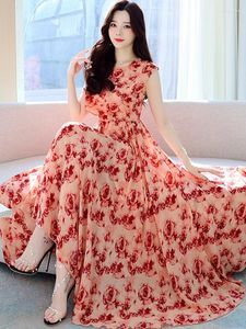 Casual Dresses Chiffon Floral Beach Long Dress Holiday Summer Formal Elegant Clothes For Women Party Korean Fashion Evening 2024
