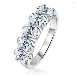 Anéis de cluster moissanite casamento banda oval corte noivado para mulheres 2.5ct 925 prata esterlina laboratório diamante meia eternidade anel jóias