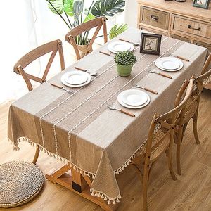 Toalha de mesa retangular de linho battilo com borla, à prova d'água, capa para mesa de jantar, decoração de casamento 240127