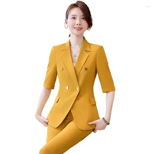 Kvinnors tvådelar Pants High End Professional Suits Women 2024 Spring Business Temperament Double Breasted Blazer and Office Ladies Work