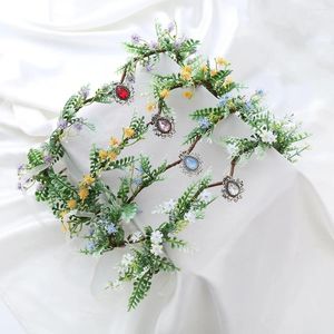 Hårklipp Fairy Flower pannband Crystal Elf Crown Woodland Headpiece Forest Berry Circlet for Girls Renaissance Halloween Cosplay Party