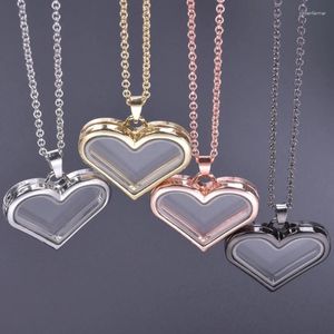 Chains 1Pc Trendy Clear Couple Love Heart Living Po Locket Collar Open Glass Memory Ashes Relicario Pendant Necklaces Jewelry Bulk